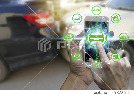 Hand use smartphone with car claim icons 45822610