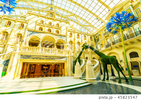 China, Macau - September 9 2018 - Beautiful luxury interior of mgm hotel resort and casino in macau city China, Macau - September 9 2018 - Beautiful luxury interior of mgm hotel resort and casino in macau city 45823547