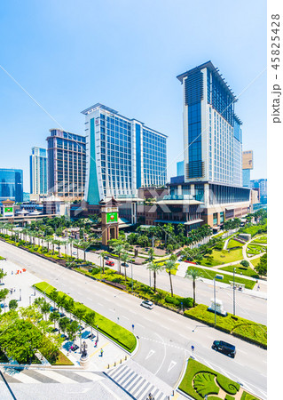 China, Macau - September 11 2018 - Beautiful luxury exterior architecture building of hotel resort in macau city skyline 45825428