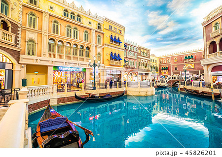 China, Macau - September 8 2018 - Beautiful luxury venetian hotel resort and casio with shopping mall in macau city China, Macau - September 8 2018 - Beautiful luxury venetian hotel resort and casio with shopping mall in macau city 45826201