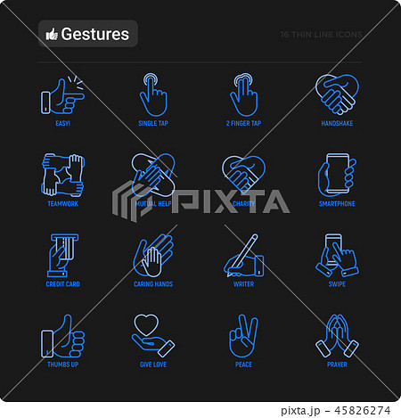 Hands gestures thin line icons set Hands gestures thin line icons set 45826274