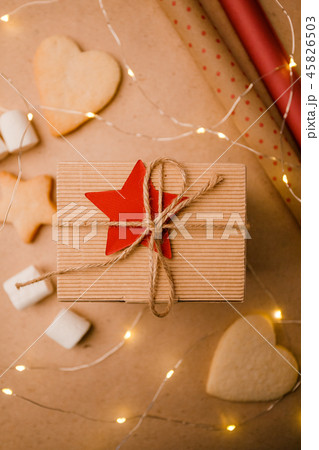 Christmas background with hand crafted gift Christmas background with hand crafted gift 45826503