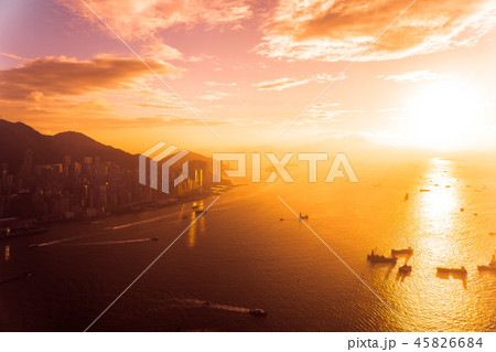 Beautiful colorful sunset in hong kong city skyline 45826684