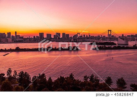 Beautiful architecture building cityscape of tokyo city with rainbow bridge 45826847