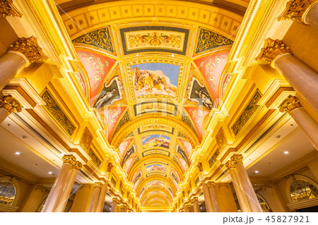 China, Macau - September 10 2018 - Beautiful luxury hotel resort and casino game in Venetian landmark of macau city 45827921