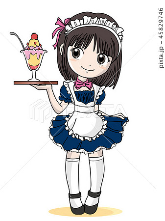 メイドカフェ 女の子とパフェのイラスト素材