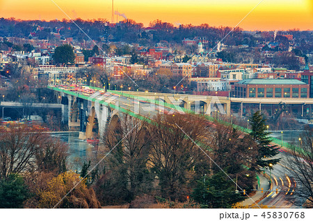 View on Key bridge in Washington DC at winter morning 45830768