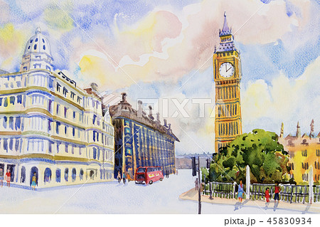 Street view in London Red Bus at England. 45830934