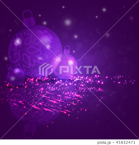 Christmas card purple, blue with a set of Christmas shiny balls with snowflakes. 45832471