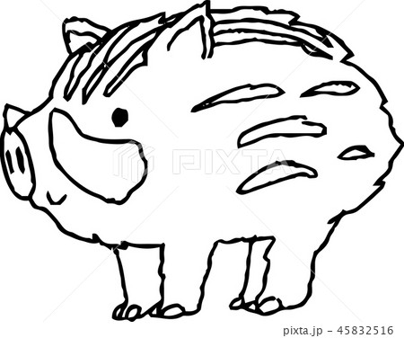 猪 かわいい 落書き 線画のイラスト素材 45832516 Pixta