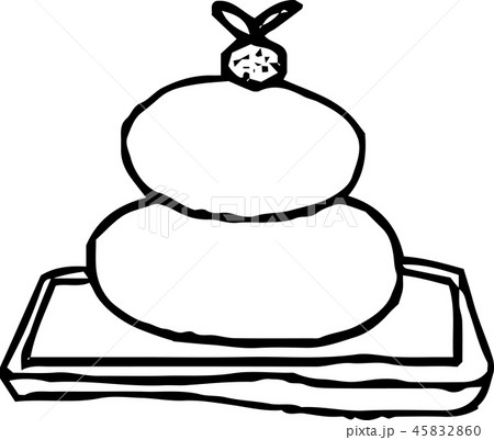 鏡餅 落書き 線画 かわいい 白黒のイラスト素材