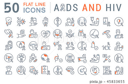Set Vector Line Icons of AIDS and HIV. Set Vector Line Icons of AIDS and HIV. 45833655