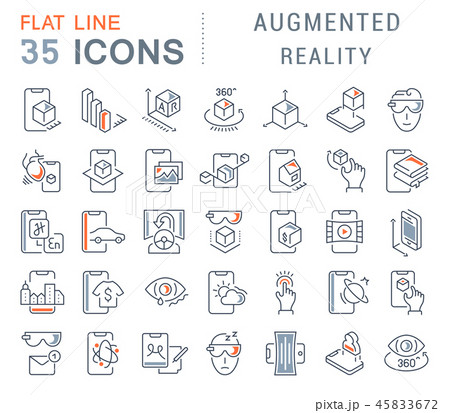 Set Vector Line Icons Of Augmented Reality のイラスト素材