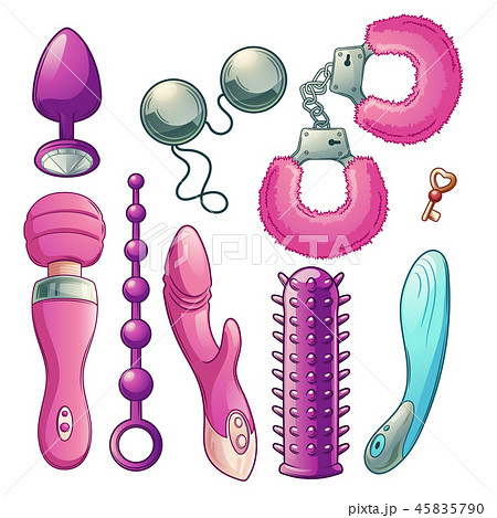 Sex toys for women pleasure cartoon vector set - Stock Illustration 45835790 pic