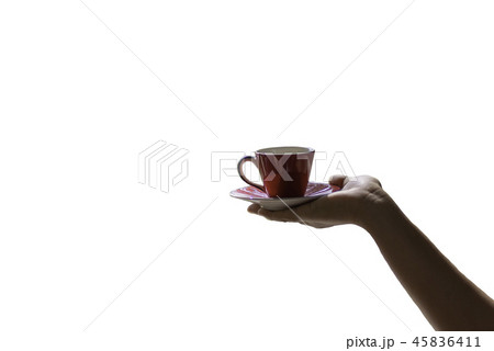 female hand holding a red cup of coffee  45836411