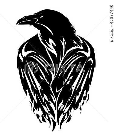 Raven Bird With Closed Wings Black Vector Outline Stock Illustration