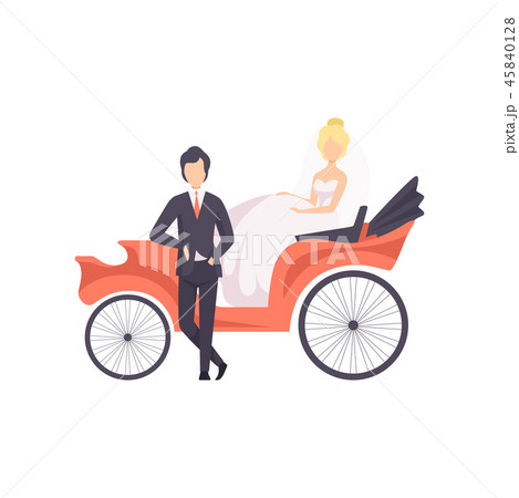 Elegant couple of newlyweds posing in a wedding carriage vector Illustration on a white background Elegant couple of newlyweds posing in a wedding carriage vector Illustration on a white background 45840128