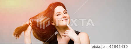 Attractive overweight woman in fashionable clothes 45842459