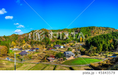 立羽田の景の紅葉　パノラマ　【大分県中津市裏耶馬渓】 45843579
