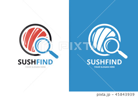 Vector sushi and loupe logo combination. Japanese food and magnifying symbol or icon. Unique seafood 45843939