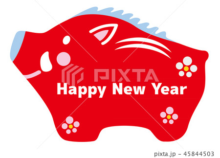 2019年亥年年賀状テンプレート張り子置物白背景横位置 45844503