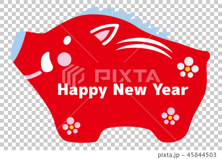 2019年亥年年賀状テンプレート張り子置物白背景横位置 45844503