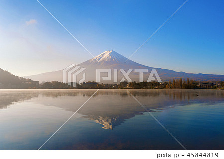 Reflection of Mountain Fuji with blue sky at sunrise near Fuji F 45844819