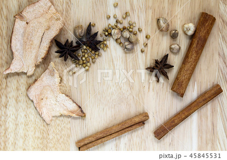 Cinnamon stick with star anise and spices Cinnamon stick with star anise and spices 45845531