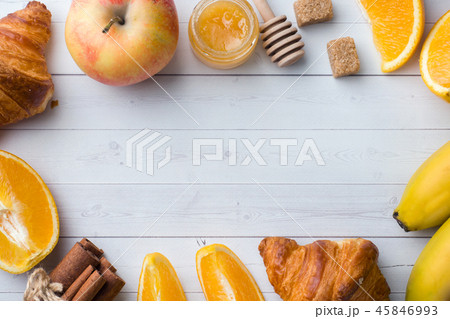 Healthy Breakfast of coffee croissants, milk, Healthy Breakfast of coffee croissants, milk, 45846993