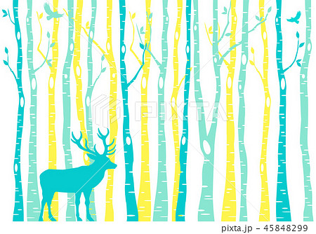 Birch tree forest with reindeer, vector 45848299