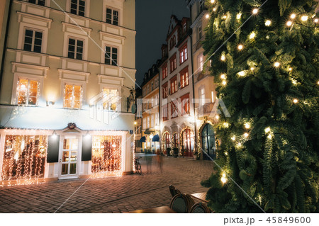 Illuminated street at night, Munich, Bavaria 45849600