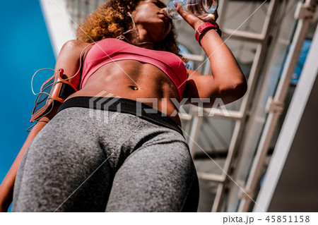 Low angle of a sportive active woman 45851158