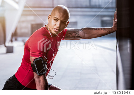 Handsome afro American man listening to his favourite music 45851648