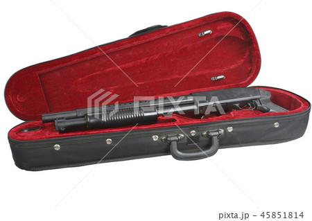 Sawn-off shotgun with cartridges in violin case Sawn-off shotgun with cartridges in violin case 45851814