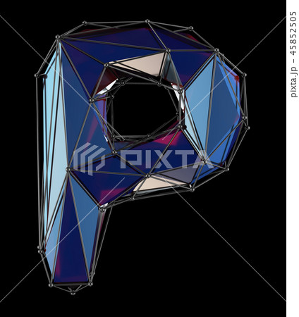 Capital latin letter P in low poly style blue color isolated on black background 45852505