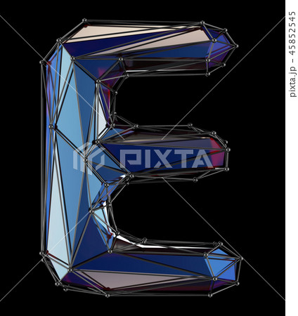 Capital latin letter E in low poly style blue color isolated on black background Capital latin letter E in low poly style blue color isolated on black background 45852545