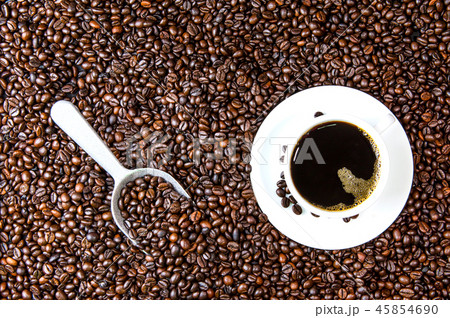 Black coffee white with beans. Black coffee white with beans. 45854690