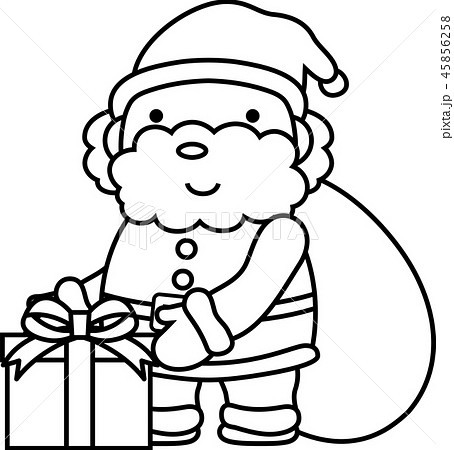 サンタクロース かわいい クリスマス 12月 白黒のイラスト素材 45856258 Pixta