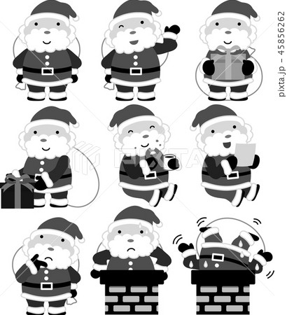 サンタクロース かわいい クリスマス 12月 白黒のイラスト素材 45856262 Pixta