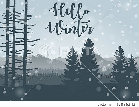 Happy Winter with Forest Landscape Background 45856343