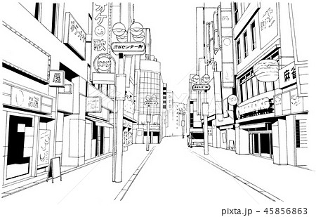 Manga Style Pen Image Illustration Downtown Stock Illustration