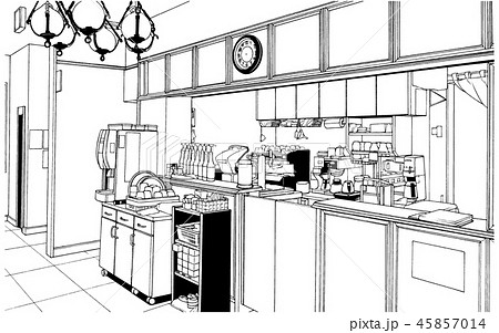 漫画風ペン画イラスト カフェ 喫茶店のイラスト素材