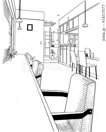 漫画風ペン画イラスト カフェ 喫茶店のイラスト素材
