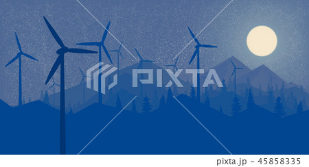 Windmills Wind Power Night forest and the mountain Windmills Wind Power Night forest and the mountain 45858335