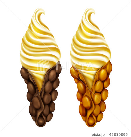 Bubble waffles with cream and caramel vector 45859896