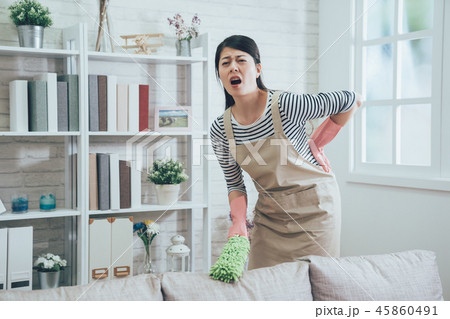 wife in rubber protective gloves hurts her body wife in rubber protective gloves hurts her body 45860491