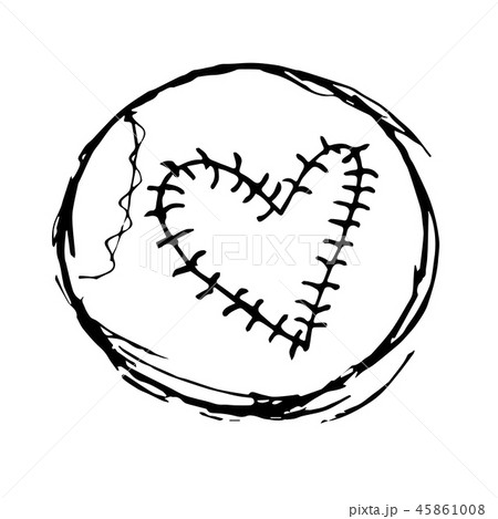 Stylish grunge hand drawing of a baseball ball with heart shape. Stylish grunge hand drawing of a baseball ball with heart shape. 45861008