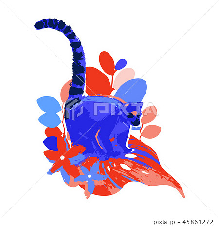 Abstract vector design with wild lemur among the exotic plants. Abstract vector design with wild lemur among the exotic plants. 45861272