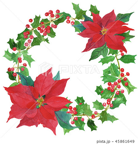 Holly Wreath Poinsettiaのイラスト素材