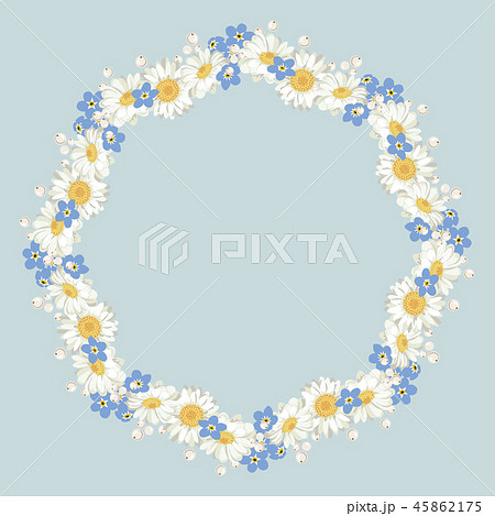 chamomile and forget me-not-flowers pattern on blue background 45862175